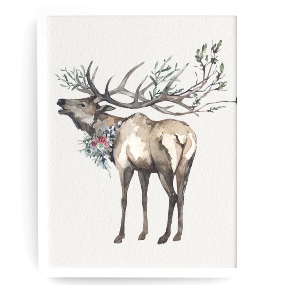 Watercolor Elk Deer Wall Art Print Poster Illustration Unframed - Picture 1 of 11